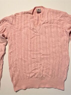NorSport Men's Cable V-Neck Sweater in Pale Pink-Med Tall